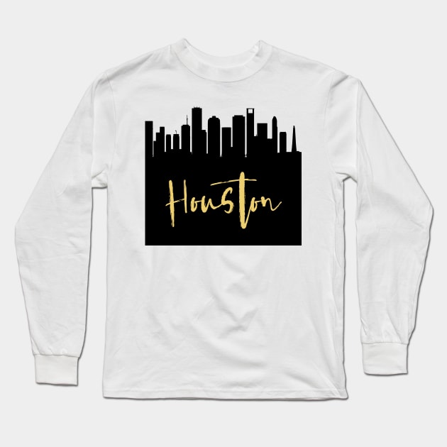 HOUSTON TEXAS DESIGNER SILHOUETTE SKYLINE ART Long Sleeve T-Shirt by deificusArt